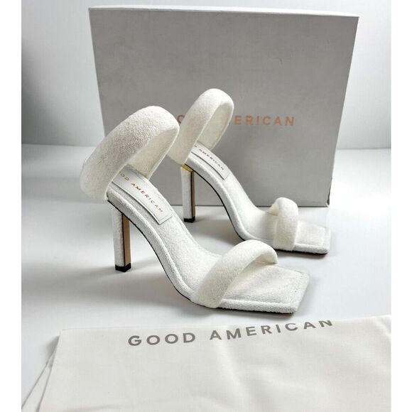 NIB Good American Terry High Heel Slide Sandals 9 White Spa Glam $179 - Picture 13 of 13